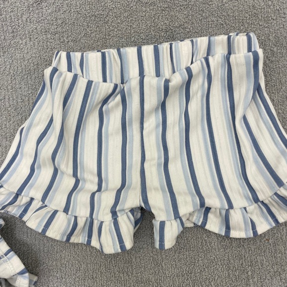 Little Lass Baby Girls Blue White Striped Ribbed Ruffle Short Set 12M RN167639 - Picture 5 of 8